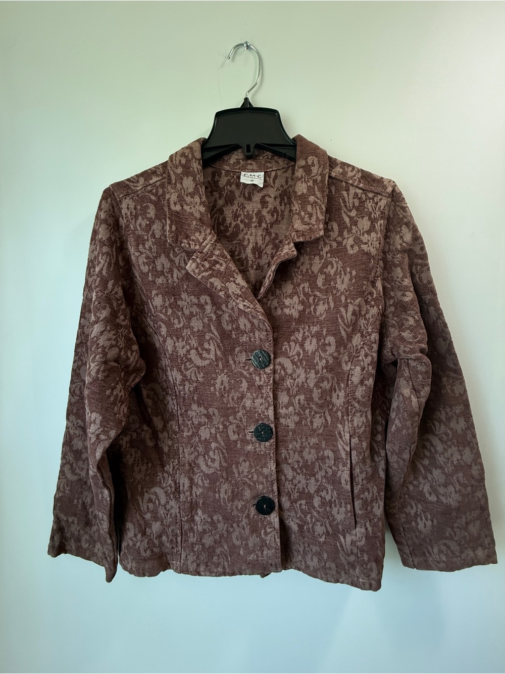 Vintage Brown Floral Jacquard Women's Blazer Jacket Size M